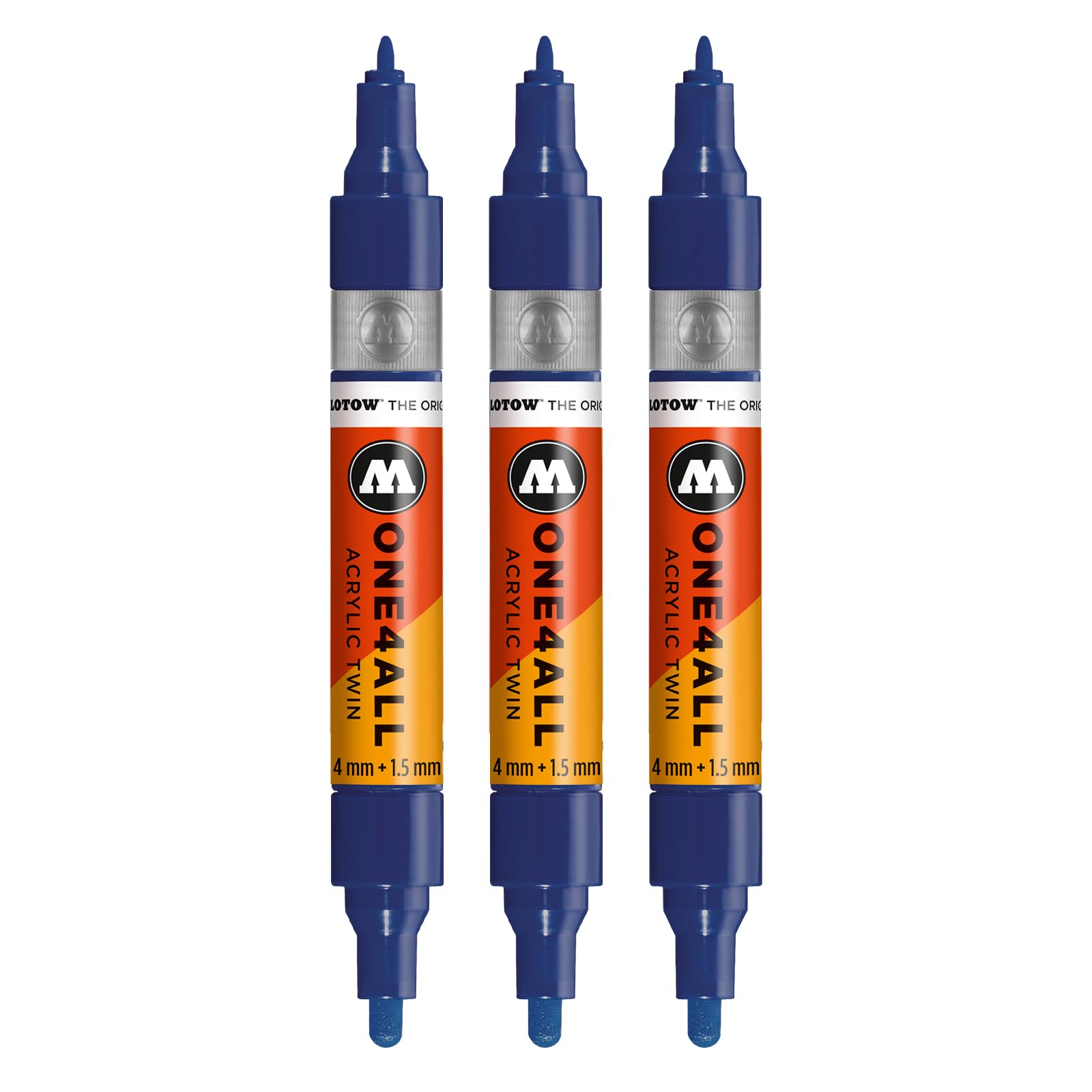 Molotow One4All Acrylic Twin Marker (1.5 and 4.0 mm Line Width, High Coverage and Permanent, Quick Drying, Refillable, for Almost All Surfaces) Pack of 3, Colour 248 Seen Night Blue โ image 1