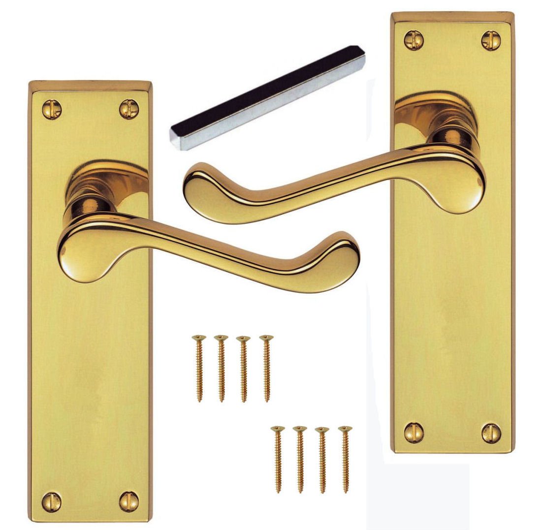 Discount Hardware Uk Polished Brass Scroll Victorian Long Plate Lever Latch Door Handles 150Mm