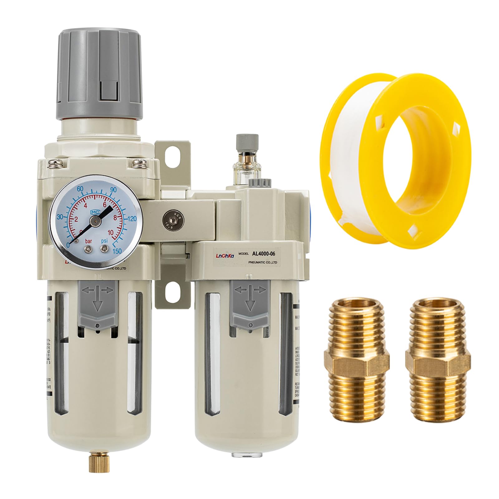 Regulator ciśnienia sprężarki powietrza, manometr (0-150 psi), separator wody do sprężarki powietrza 3/4 NPT interfejs gwintowany