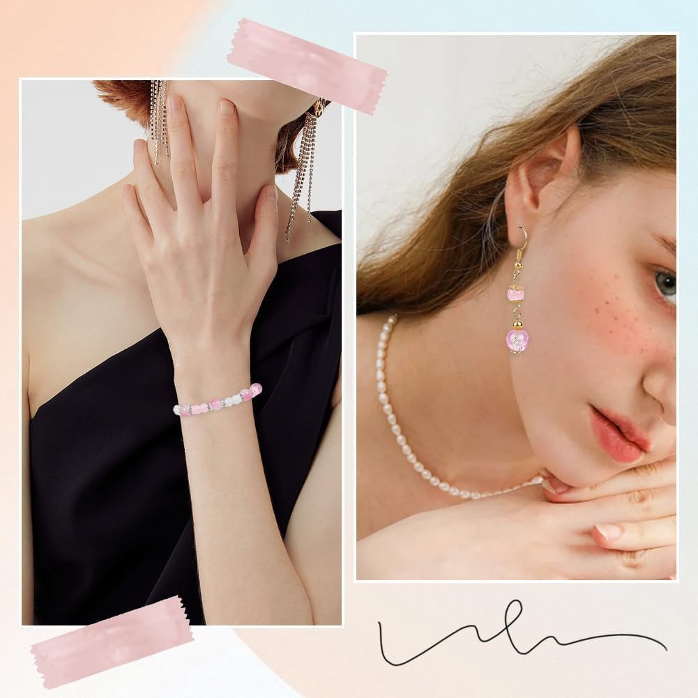 660pcs Glass Beads for Jewelry Making, 8mm Pink Color Crackle and Briolette Faceted Crystal Beads for Bracelet, 6 Colors Loose Bead for Craft Necklace Earring Making Wine Charms Wind Chimes - Image 5