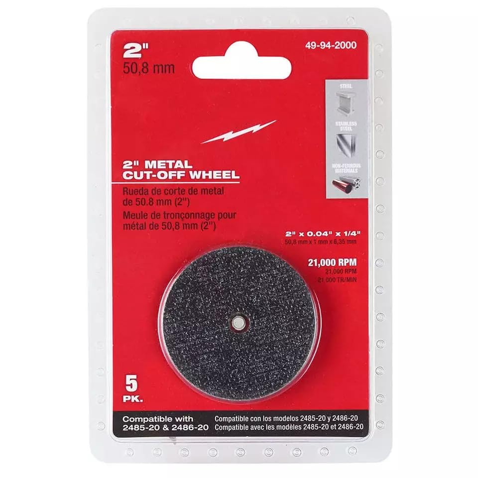 49-94-2000 for Milwaukee 2" Metal Cut Off Wheel 5 Pack,Length 0.1 in Height 2.0 in Width 2.0 in