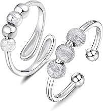 Anxiety Women's Ring with Adjustable Beads, Open Rotating Thin Ring for Women, Men, Girls, Daughter, Mother, Wife, Unisex