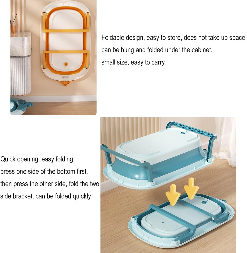 Portable Pet Bathtub with Water Drain Plug Foldable Pet Shower Basin with Thermometer Small Pets Bath Tub for Puppy Small Dogs Cats