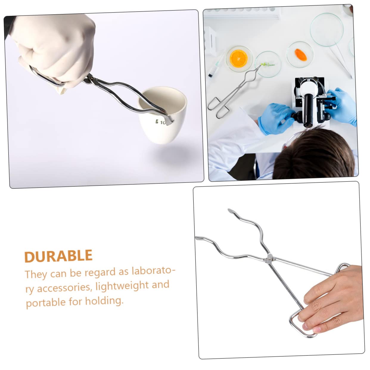 SOLUSTRE 4 Stück Edelstahl Tiegelzangen für Labor und Lehre Ergonomisches Design Einfach zu Bedienen Geeignet für Tiegel und Flaschen bei Wissenschaftlichen Experimenten