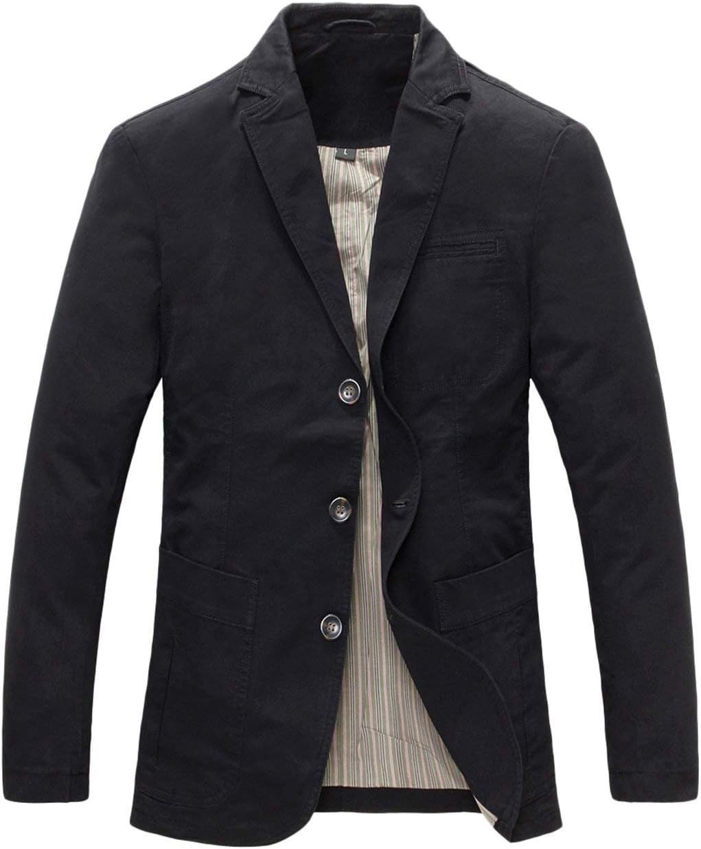 chouyatou Men's Casual Three-Button Stripe Lined Cotton Twill Suit Jacket