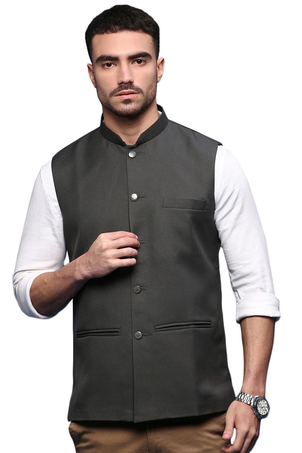 showoffff SHOWOFF Men's Solid Charcoal Slim Fit Nehru Jacket AD-J-535_Charcoal_XL-picture-22