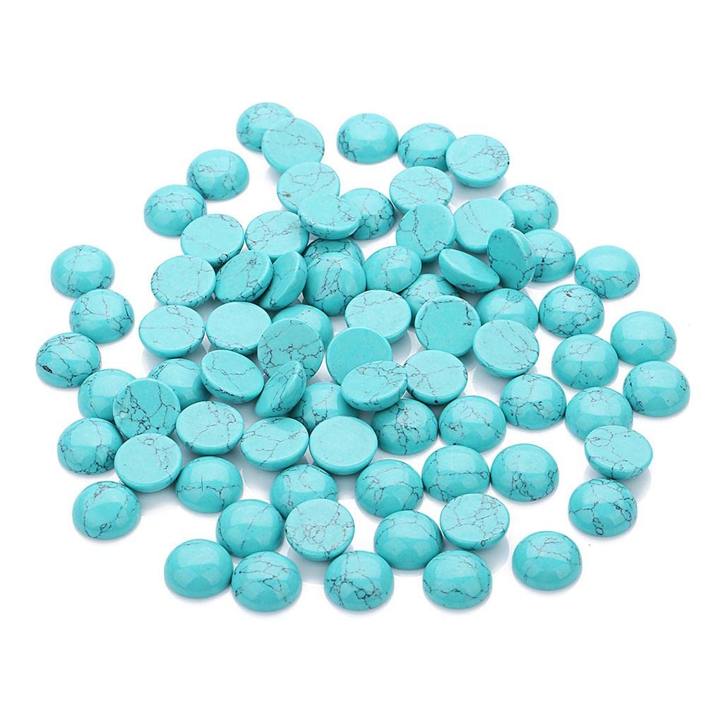 Xiaojikuaipao 20 Pieces Blue Turquoise Semi-Precious Gemstone Cabochon Beads 8mm Round for Jewelry Making