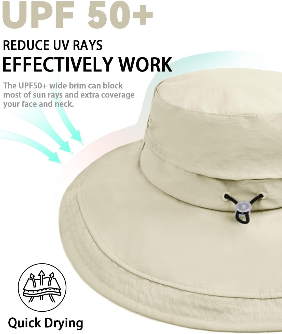 Rosoz Sun Hats for Women Wide Brim Ponytail Bucket Hat Sun Protection Beach Hat Quick-Dry Gardening Hat with Fold-Up Brim - Image 2