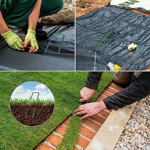 Milaloko 50 opakowań 15 cm U-Garden gwoździe mocujące ze stali ocynkowanej do chwastów tkaniny, siatki, sztucznej trawy, namiotu, membrany, zielony