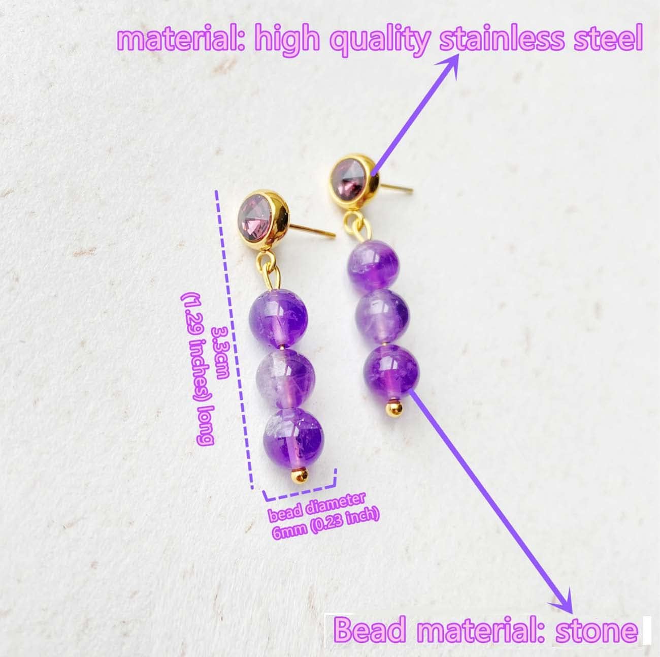 Bead Dangle Drop Earrings for Women Handmade Healing Earrings (Purple) - Image 5