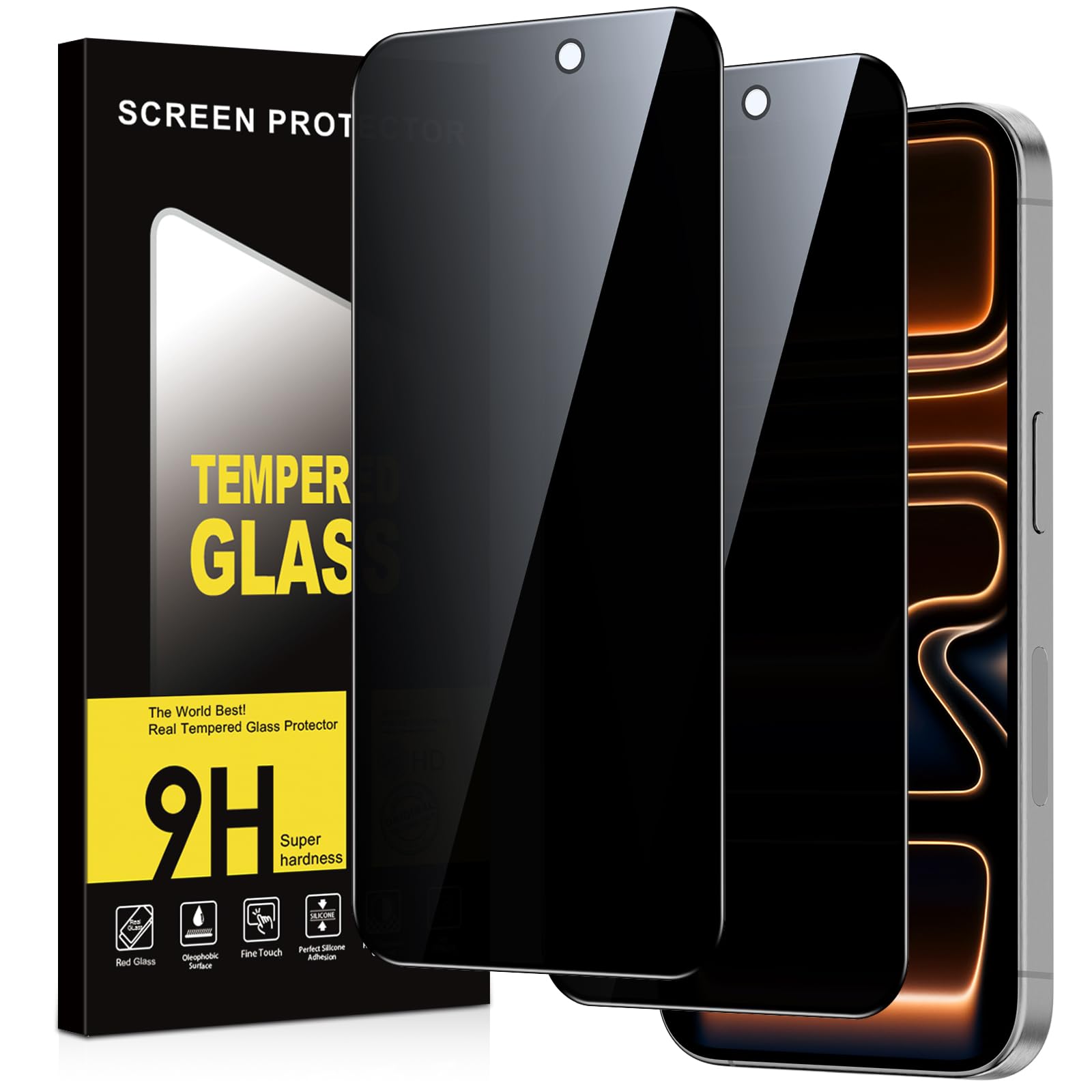 Privacy Screen Protector for iPhone 17 Pro Max 2 Pieces, Anti-Spy Tempered Glass, Anti-Spy Glass Film, 9H Hardness, Anti-scratch, Bubble-Free, Privacy Screen Protector
