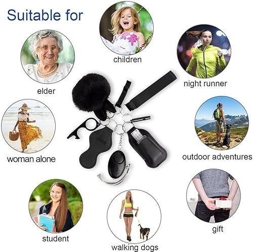 Miniatura 6 de QINER Llavero de seguridad para mujer, juego de llaveros de seguridad con alarma personal, 9 piezas de accesorios de llavero de protección para mujer