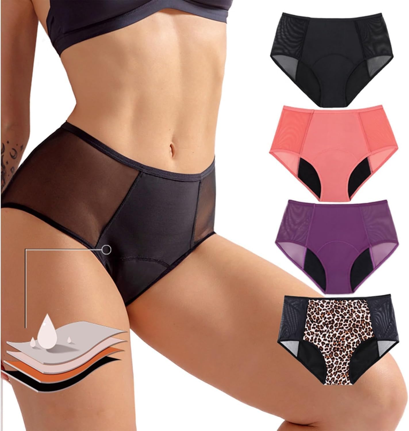 Womens Sexy Leopard Print High Waisted Cotton Panties, Full Coverage Tummy Control Soft Elastic Underwear (Leopard 5 Medium)