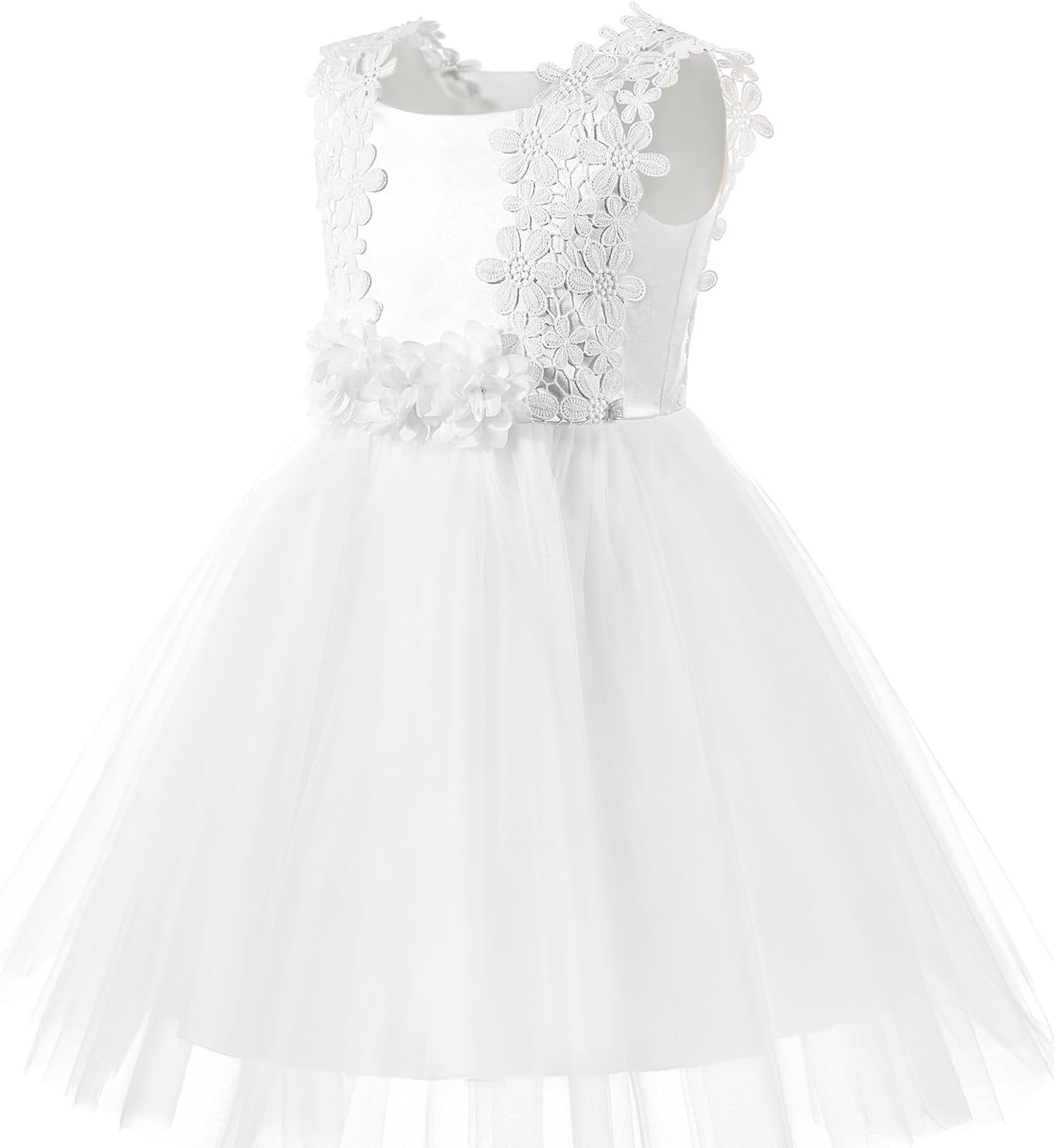 Lace Tulle Flower Girl Dress White Floral Applique Kids Summer Wedding Party Gown - Image 3
