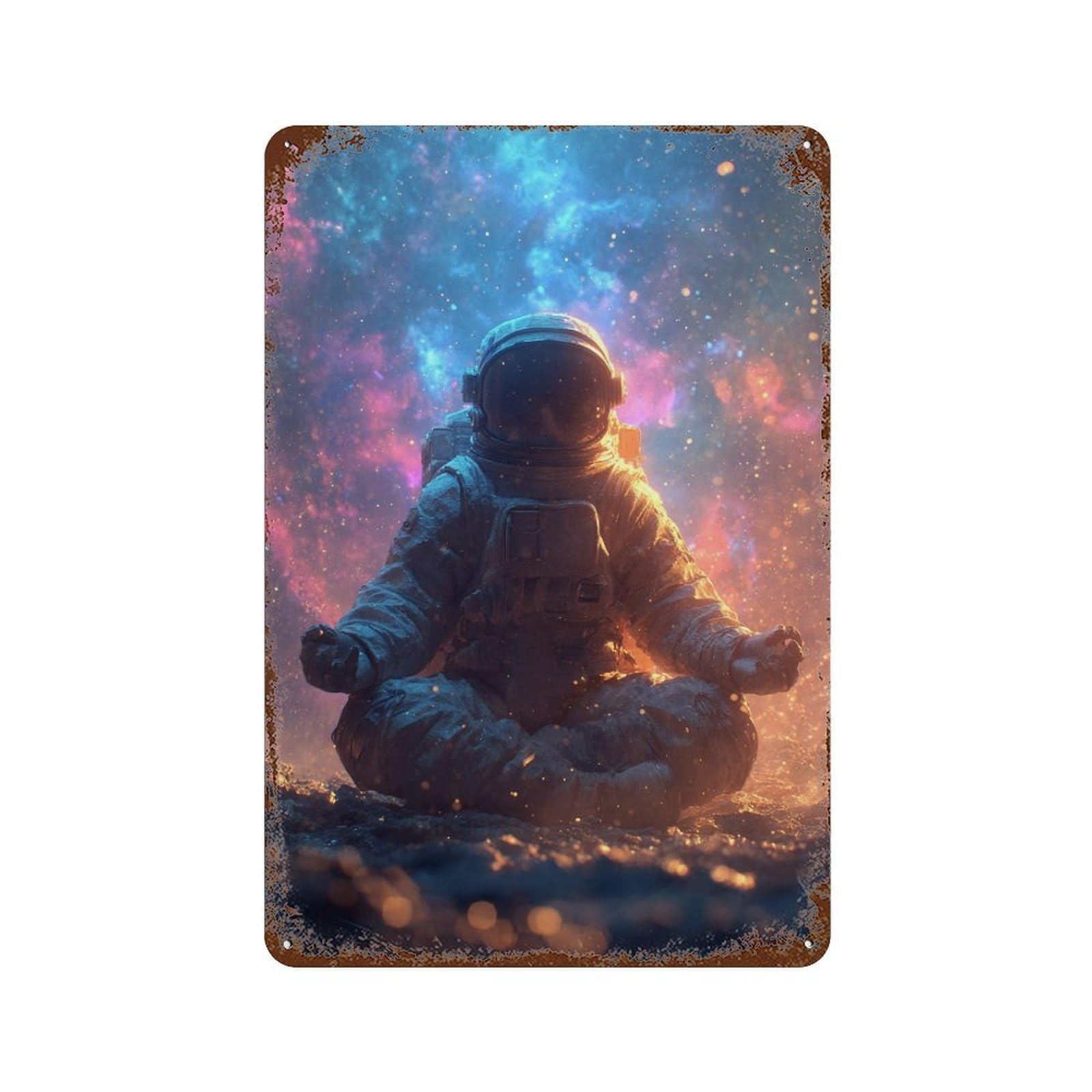 Astronaut Meditating in Space-2 11.8"x7.9" Rustic Tin Plaque, Retro Wall Decor for Garage, Bar And Workshop Decor
