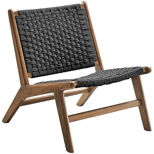 Modway Saoirse Woven Rope Wood Accent Lounge Chair in Walnut Black