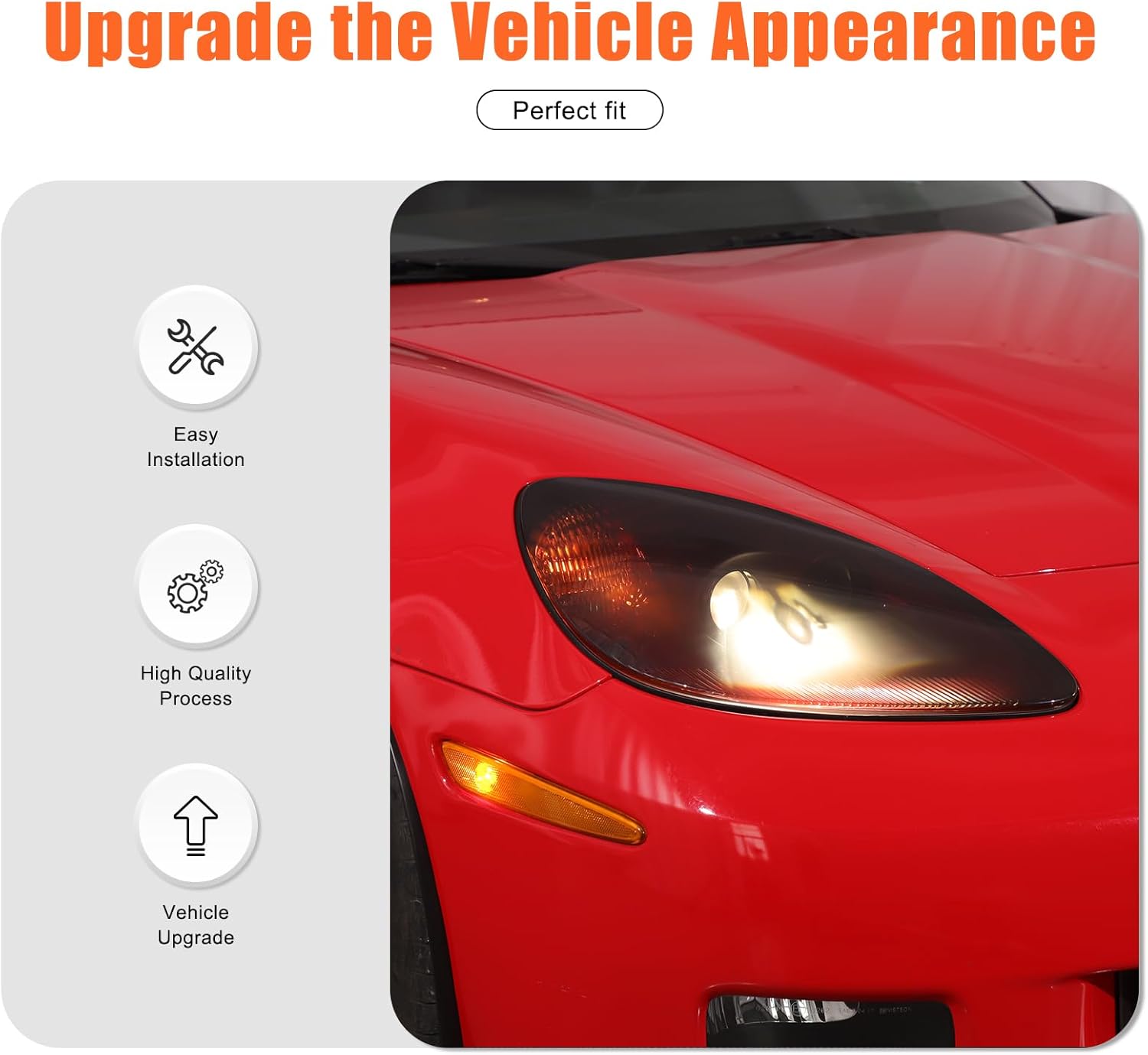 Front Headlight Trim Cover Compatible with Chevrolet Corvette C6 2005-2013 Smoked Front Light Lamp Cover Left and Right Headlight Lens Trim Frame Protect Decorative Accessories