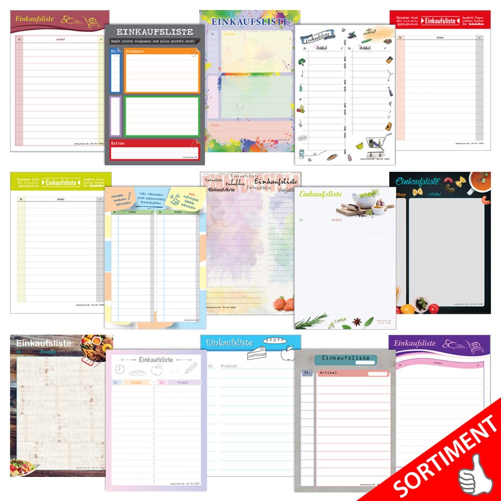 PRICARO Einkaufsliste System, Taschen, magnetisch, bunt, A5, 25 Blatt, 3 Stück
