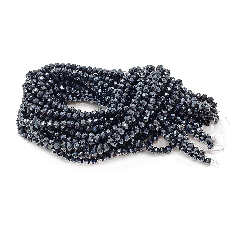 4mm Black Rondelle Glass Beads for Jewelry Making 1200pcs Faceted Briolette Shape Crytal Spacer Beads Assortments Supplies Accessories for Bracelet Necklace for Wholesale