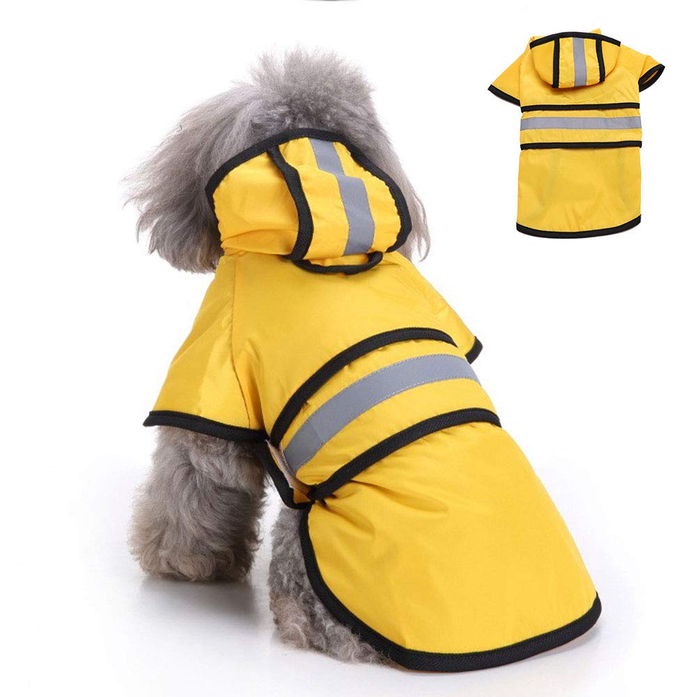 YUNDING Pet Dog Raincoat With Hood And Safe Reflective Strips, Ultra-light Breathable Small Medium Big Dog Clothes 100% Waterproof Rain Jacket Coat(Color:Yellow,Size:S)