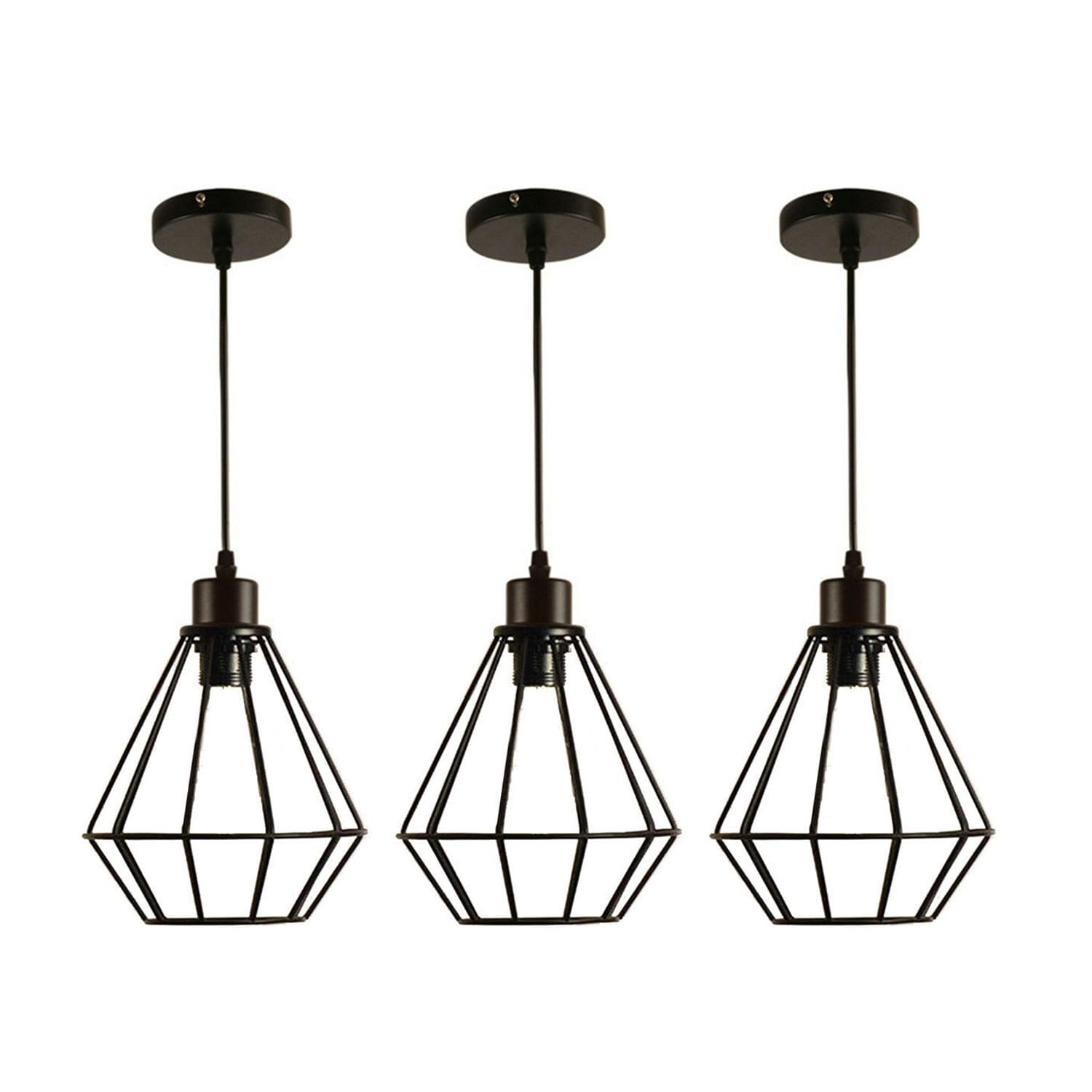 LEDSone 3 Pack Metal Black Geometric Cage Pendant Light — image 1