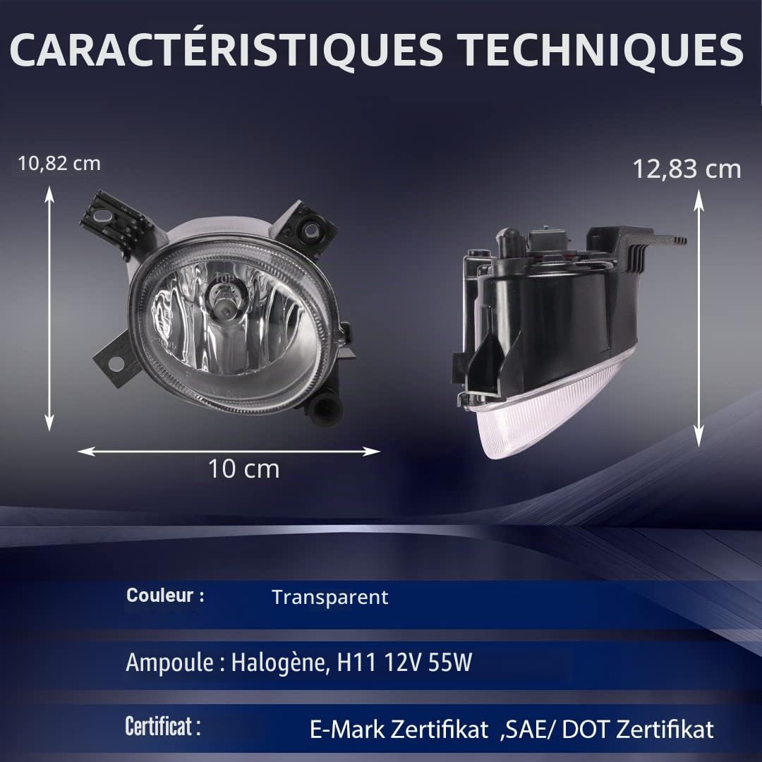 Phare antibrouillard pour A3 (8P1/8PA) S-Line Pare-chocs S3 A3 Convertible (8P7) A4 (8EC/8ED) V-System A4 Convertible (8H7/8HE) S-Line Version, 1 paire (H11-55W), verre transparent