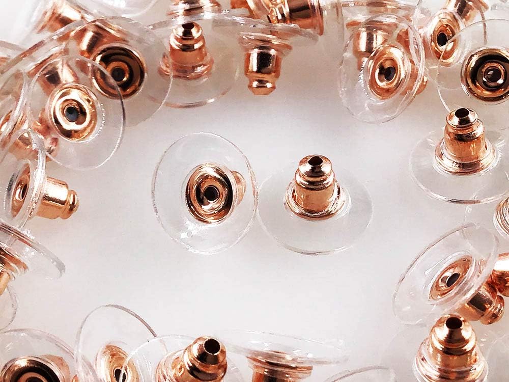 DYOMNIZYDYOMNIZY Silicone Rubber Push Lock Earring Backs for Jewelry Making | Golden Bullet Clutch with Silicone Pad | Flat Earring Backings Studs, Rubber Earring Stoppers (Rose Gold)