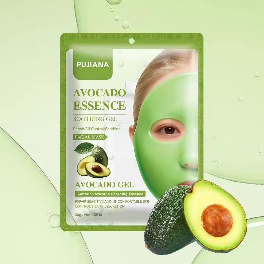 VAALYA TOYS Gel Face Mask Sheet Combo Pack of 1, Hydrating Moisturizing Brightening Facial Mask, Anti Aging Wrinkle Repair Skin Glow, Cooling Soothing for Women and Men, All Skin Types (Avocado) 3