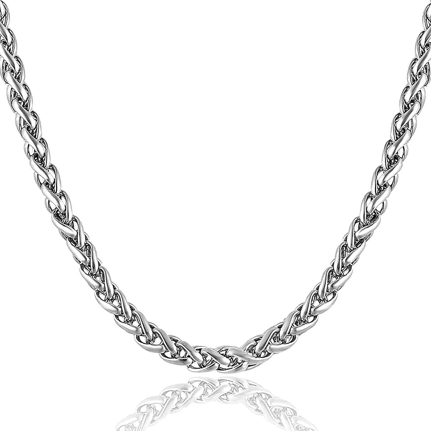 Silver Chain For Men Fashion Jewellery Double Coated Popular Silver Plated Elegant Necklace Stainless Steel Silver Chains For Men Boys Stylish Chains Necklaces 22 Inches