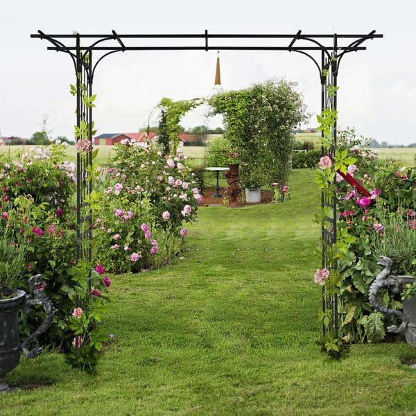 Garden Arbor, Arch Archway for Wedding Ceremony Party, Steel Garden Trellis for Plant Climbing, Christmas Decorations Pergola for Backyard, Lawn (Black, 81.5'' x 58.3'' x 85'')