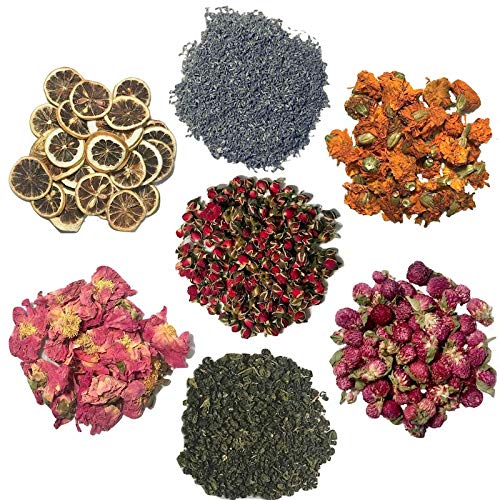 how to look PRETTY Enchanted Dried Flowers for Soap Making Kit - 7 Packs - Wild Rose Bud, Lavender, Lemon, Peony, Globe Amaranth, Lily Petal, Premium Green Tea