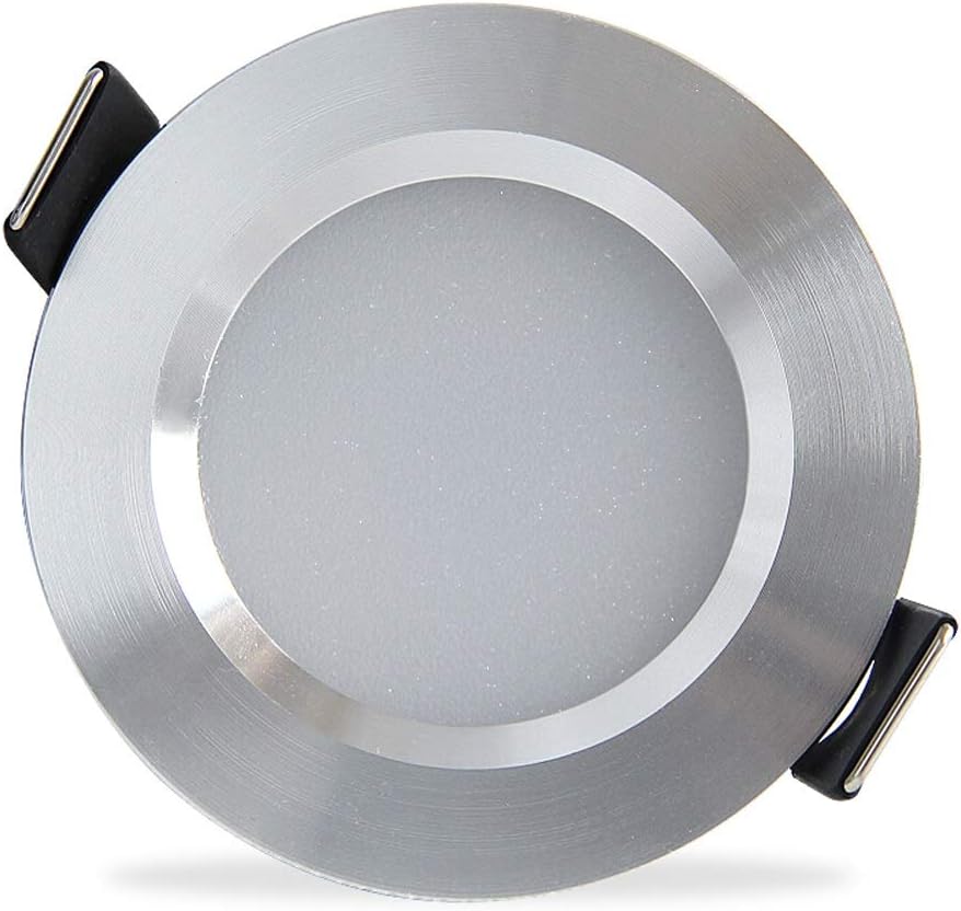 Recessed 3W Borehole Size 50mm-60mm Recessed Downlight Ultra Slim Round Silver Ceiling Spotlight European Aluminum Fashion Thin Panel Ceiling Lights with 110V 220V for Office Market Commercial D