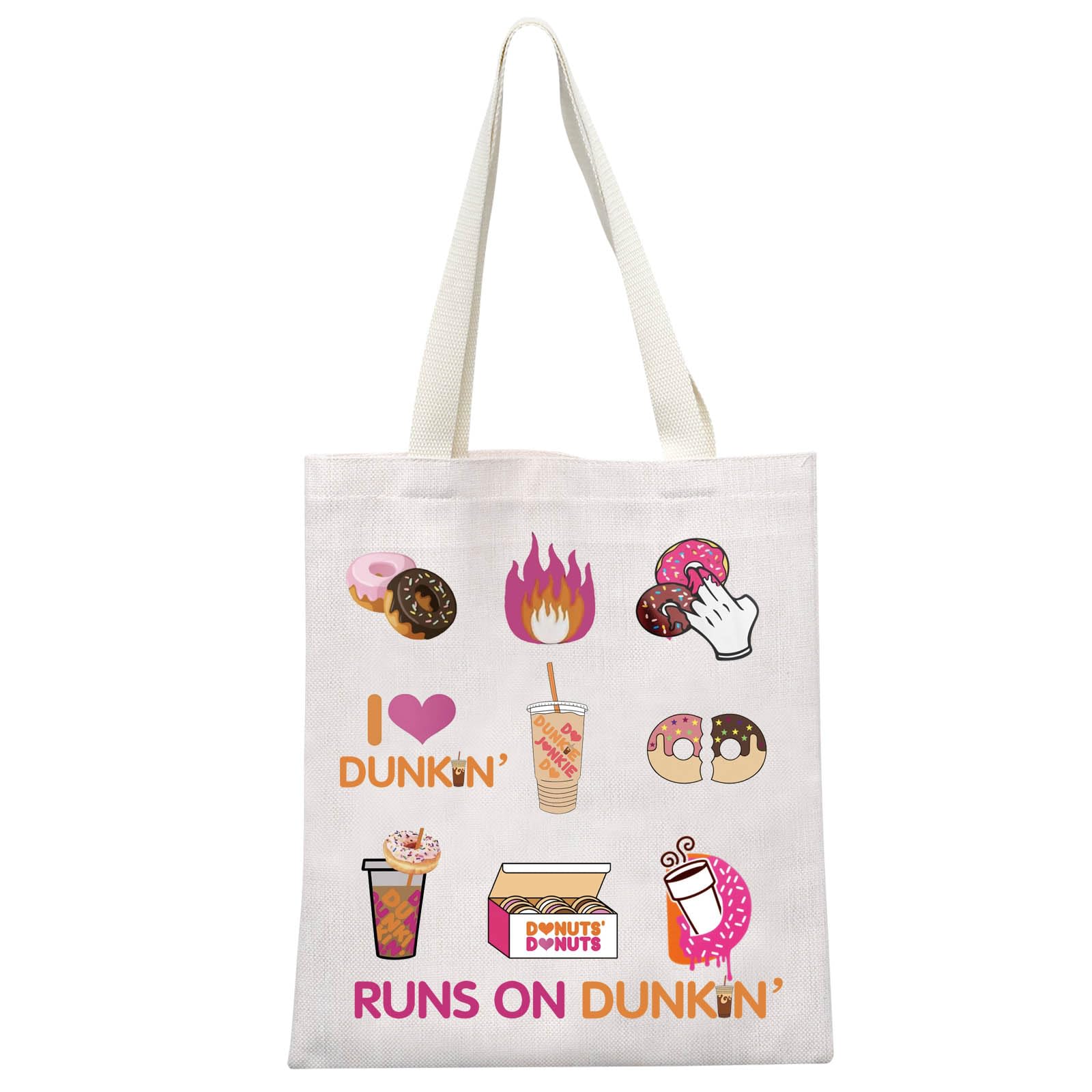 GJTIM Donut Coffee Gift Runs On Dunkin' Dunkin Tote Bag Dunkie Junkie Gift Coffee Donut Lover Present