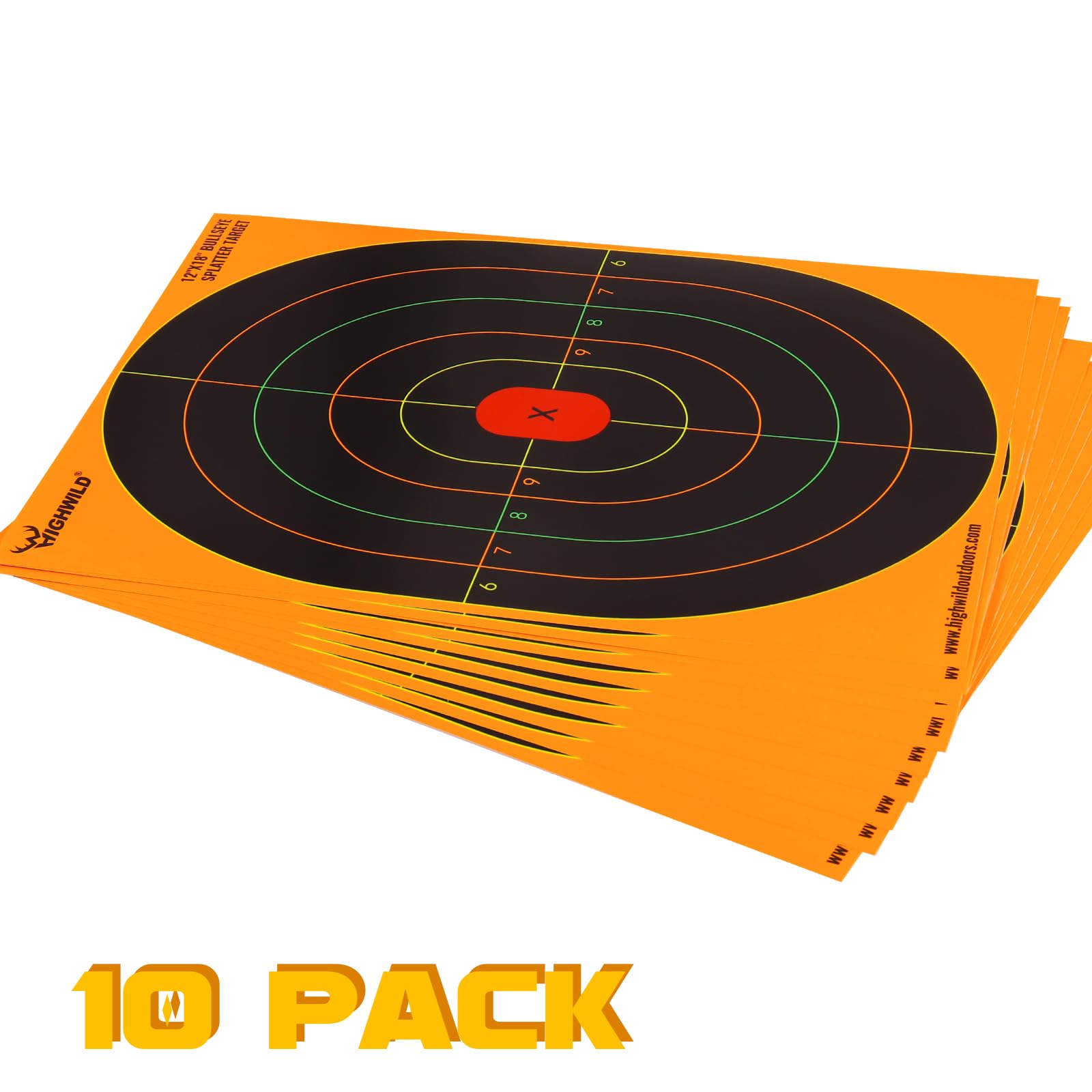 Highwild Bullseye Splatter Paper Targets - Splash Effect of Multiple Colors - 12x18 Inch (10 Pack)