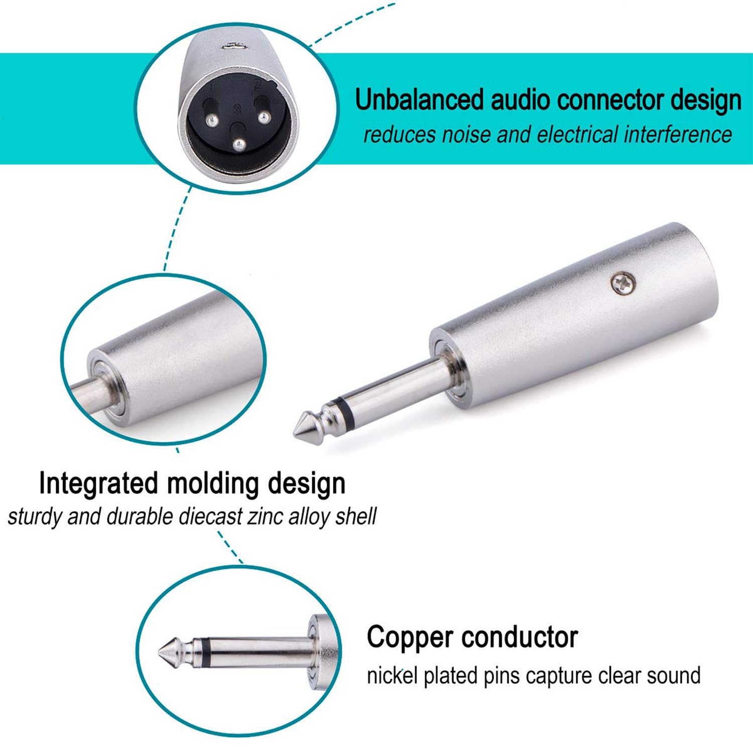1pc Adattatore Da 1/4 Pollici TS Mono A XLR Maschio, Adattatore Da - Foto 4