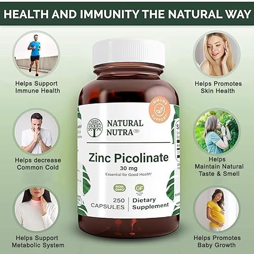 Miniatura 3 de Natural Nutra Picolinato de zinc 30 mg, doble fuerza, crudo y puro, suplemento altamente biodisponible para el crecimiento y el apoyo inmunológico,