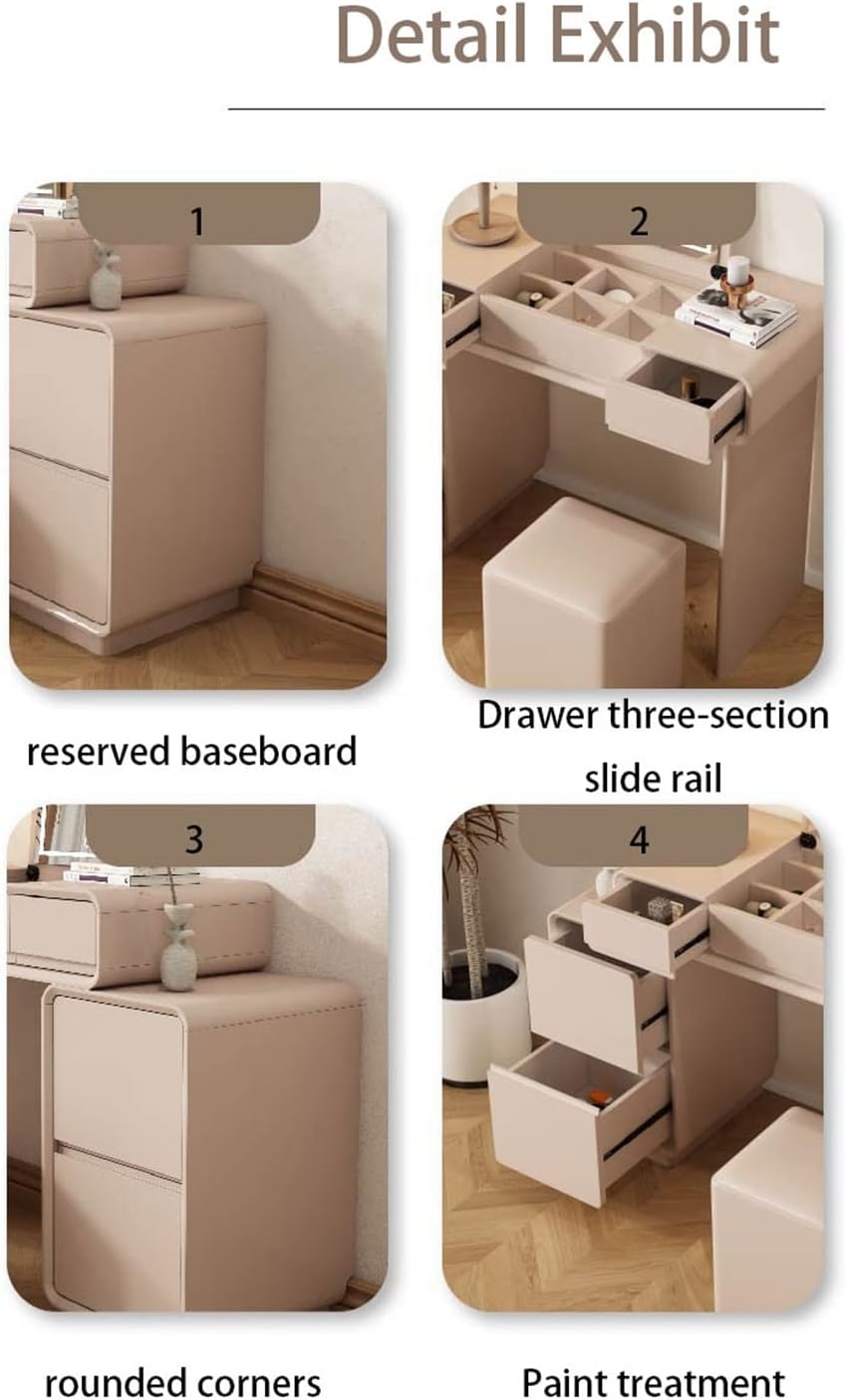 Vanity Dressing Table Set Luxury Makeup Bench with 3 Colors Led Hd Mirror,Comfortable Stool Drawers Cabinet,Modern Simple Style,for Girl's Gift (Color : C, Size : 1100mm) (B 900mm)