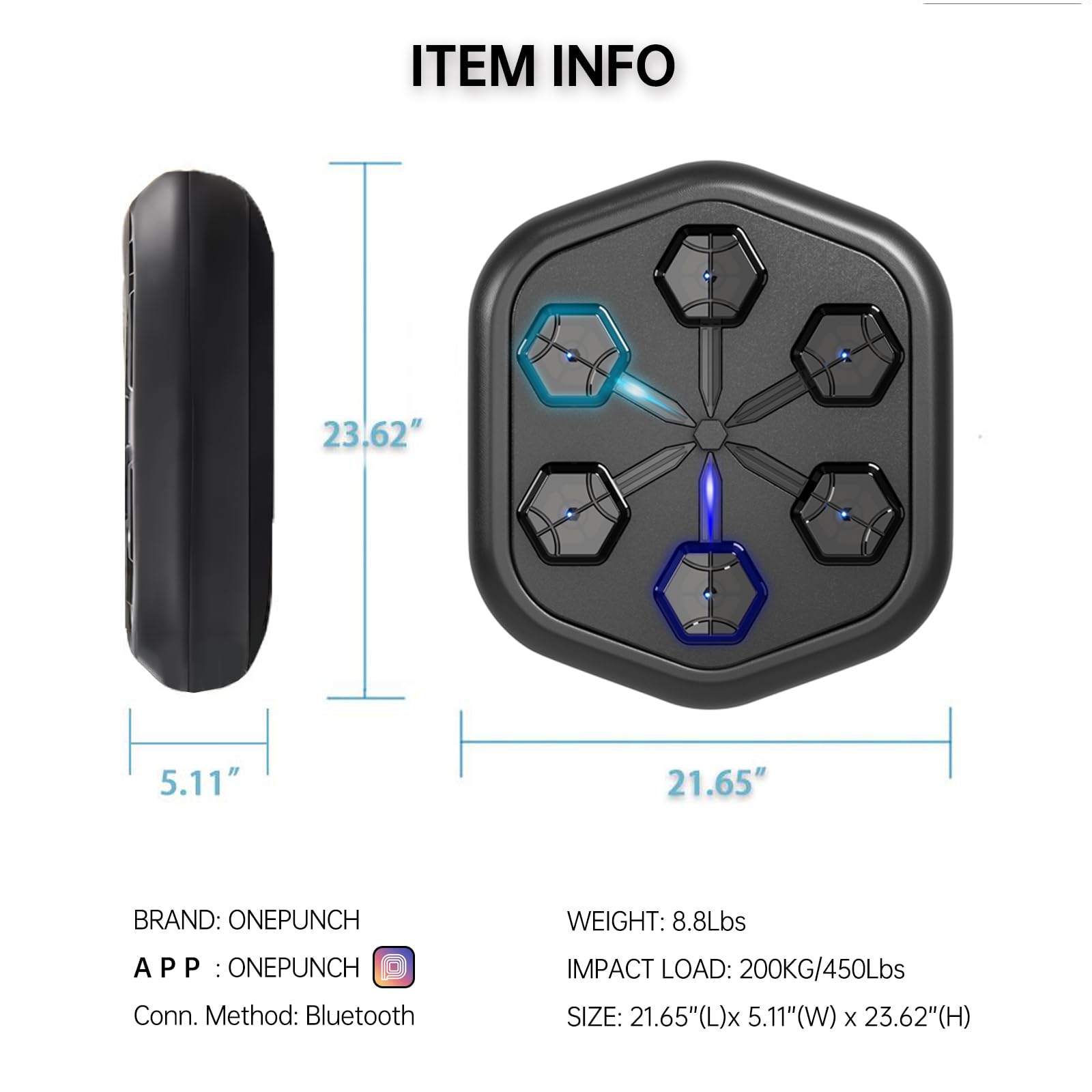 ONEPUNCH Smart Boxing Machine Wall Mounted, LED Music Boxing