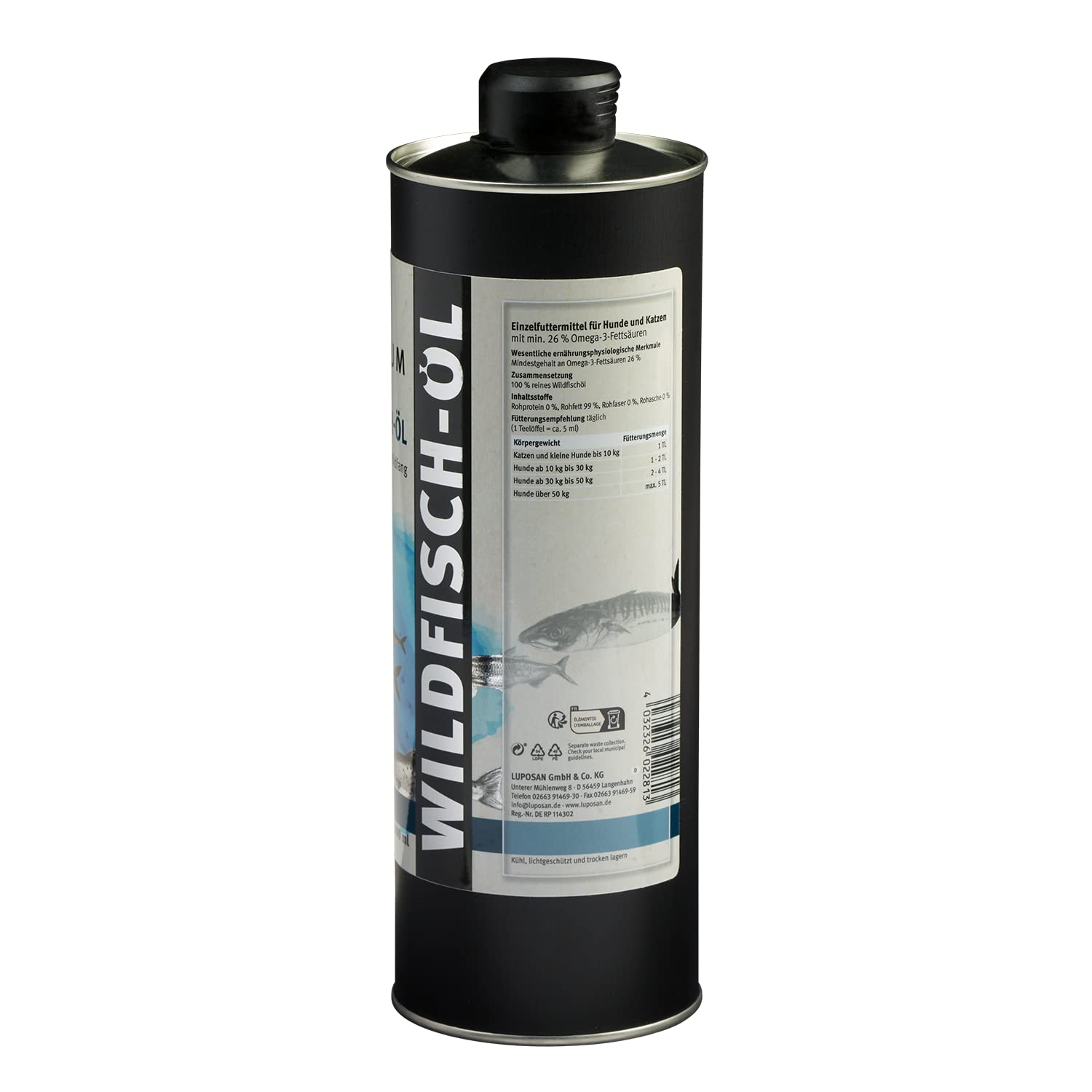 Luposan Lupo Huile de poisson sauvage de qualité supérieure issue de la pêche sauvage durable (1000 ml)