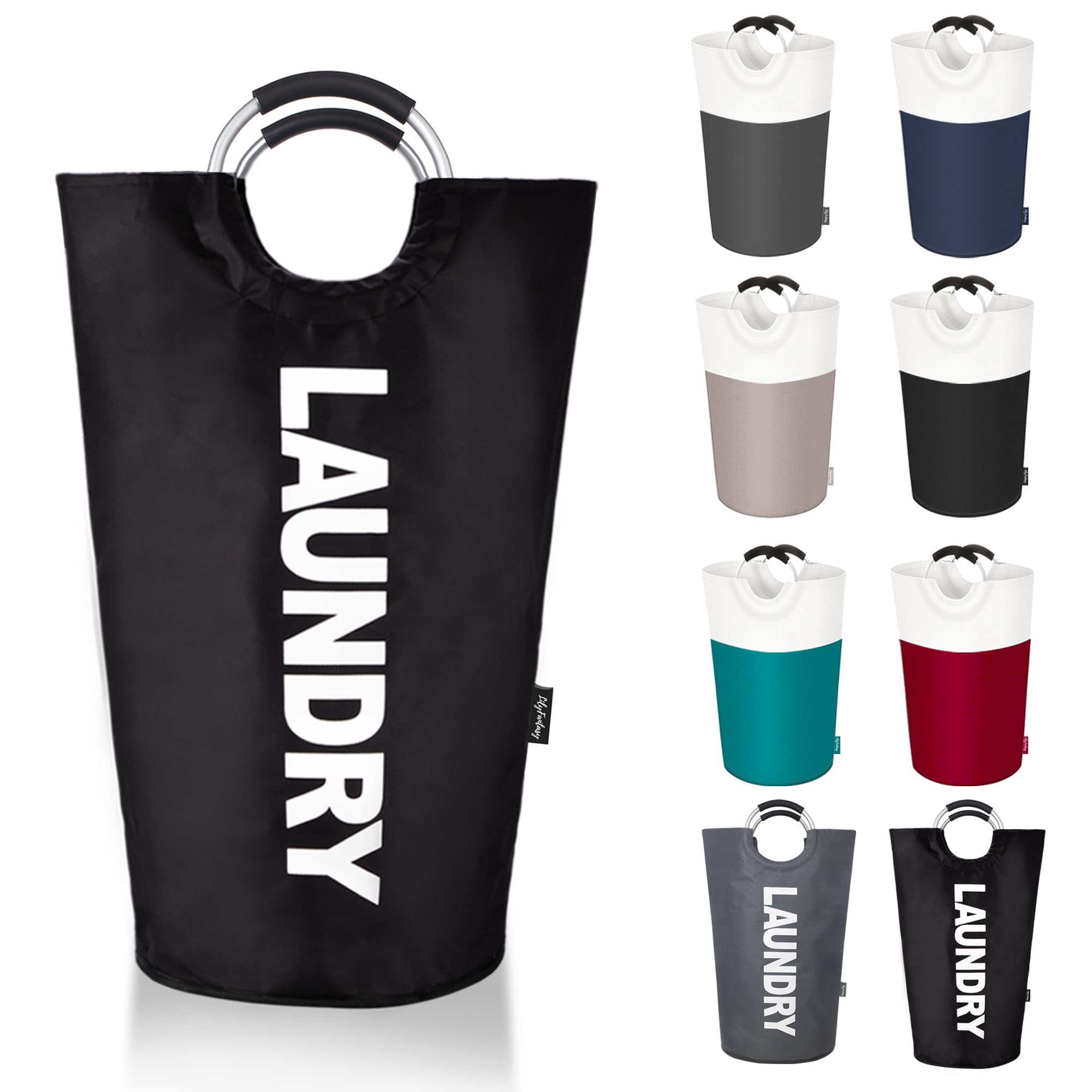LilyFantasy 125L Laundry Basket, Collapsible Laundry Hamper with Padded Handles, Waterproof Laundry Bag, Tall Clothes Hamper Stand Up Well, Foldable Laundry Baskets for Easy Storage(Printed Black)