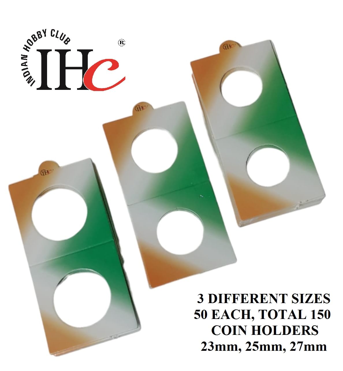 IHC ~ COIN HOLDER – 150 NOS~ 3 DIFFERENT SIZES (50 EACH) 23mm, 25mm, 27mm – TIRANGA (TRI-COLOR)-picture-28