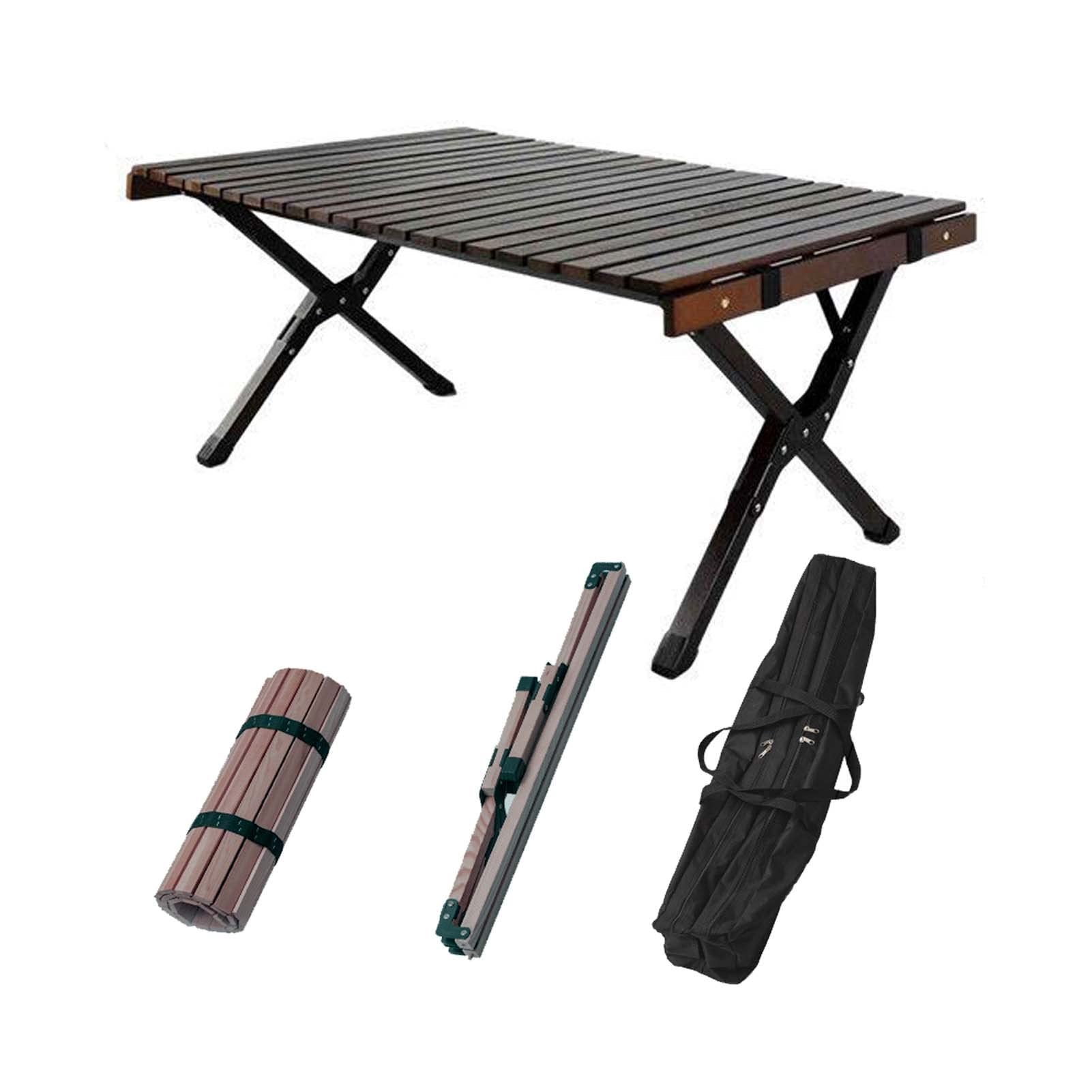 Yadlan Campingtisch Klappbar 6 Personen, Camping Klapptisch Faltbar Holz, Gartentisch Holz Klappbar Aufrollbare Tischplatte Tragbar mit Tragetasche, Belastbar Bis 50kg, 120x60x41cm(LxBxH) Garten