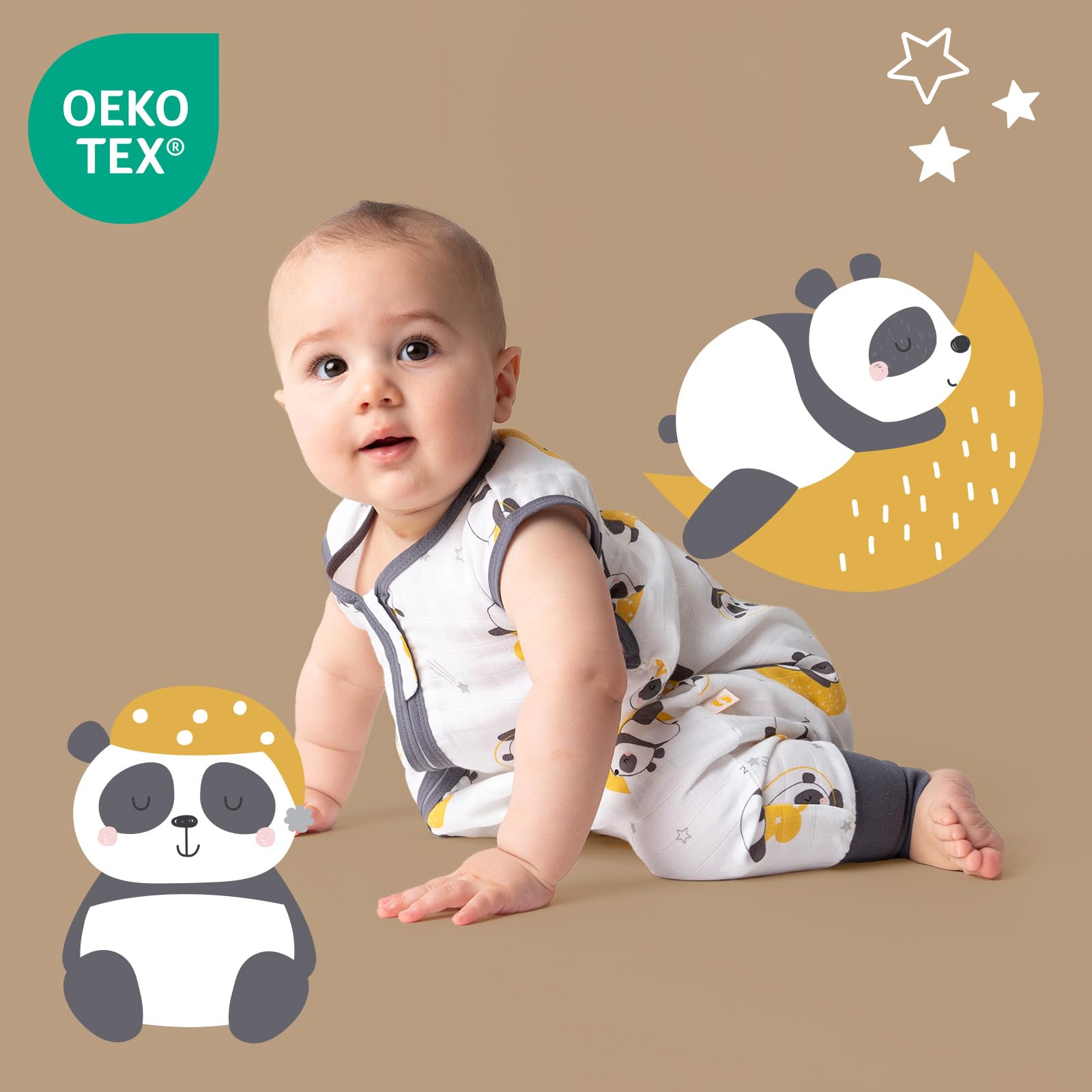 Slumbersac Saco de dormir bebe con pies para el verano 60 cm Panda 0.5 Tog de muselina | Saco dormir con piernas para tamaño del cuerpo 60-70 cm | Saco de dormir de verano