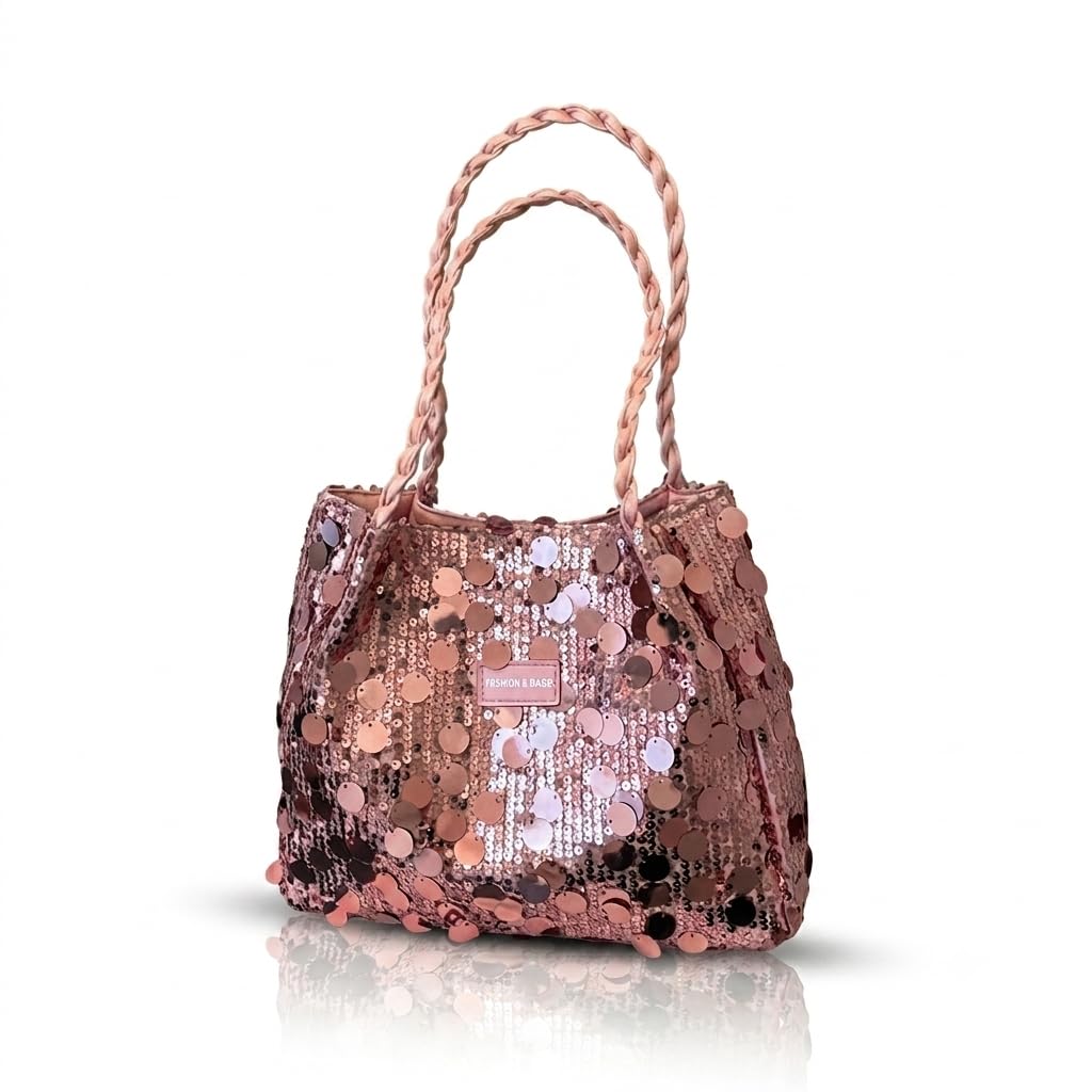 Korean Sequin Hobo Shoulder Hand Bags For Women Stylish Latest Glitter Party Evening Handbags Big Size Tote Bag Fancy Wedding Ladies Purse Braided Handle Sling Side bag Gift For Girls-image-12