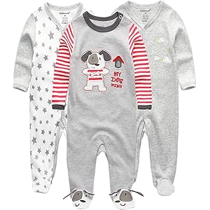 Kiddiezoom Baby-Jungen Mädchen Schlafstrampler, 3er Pack