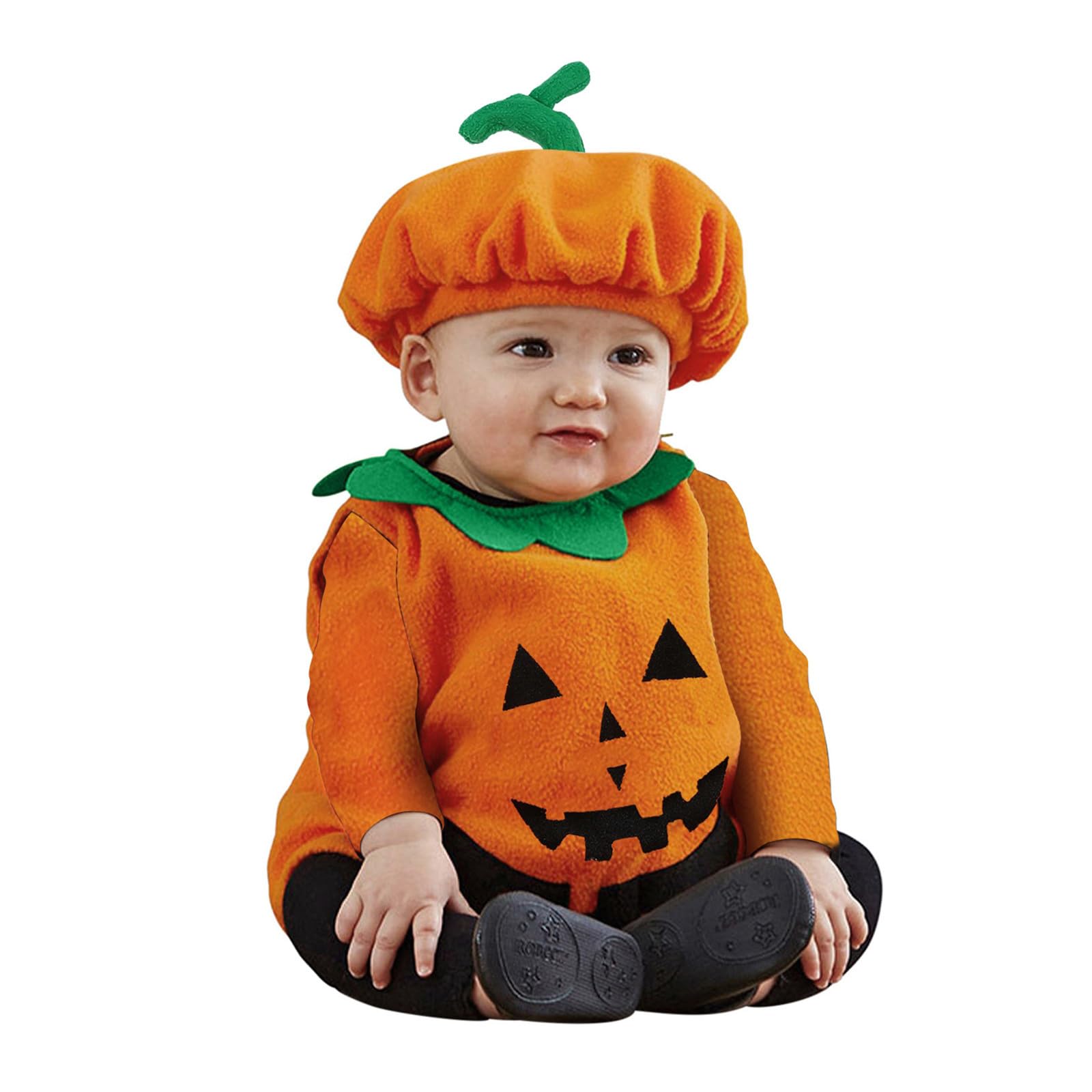 Newborn Infant Baby Pumpkin Halloween Costumes, Cute Toddler Halloween Cosplay Outfits, Long Sleeve Fleece Hooded Zipper Design Romper Striped Pant Sets, Party Performance
