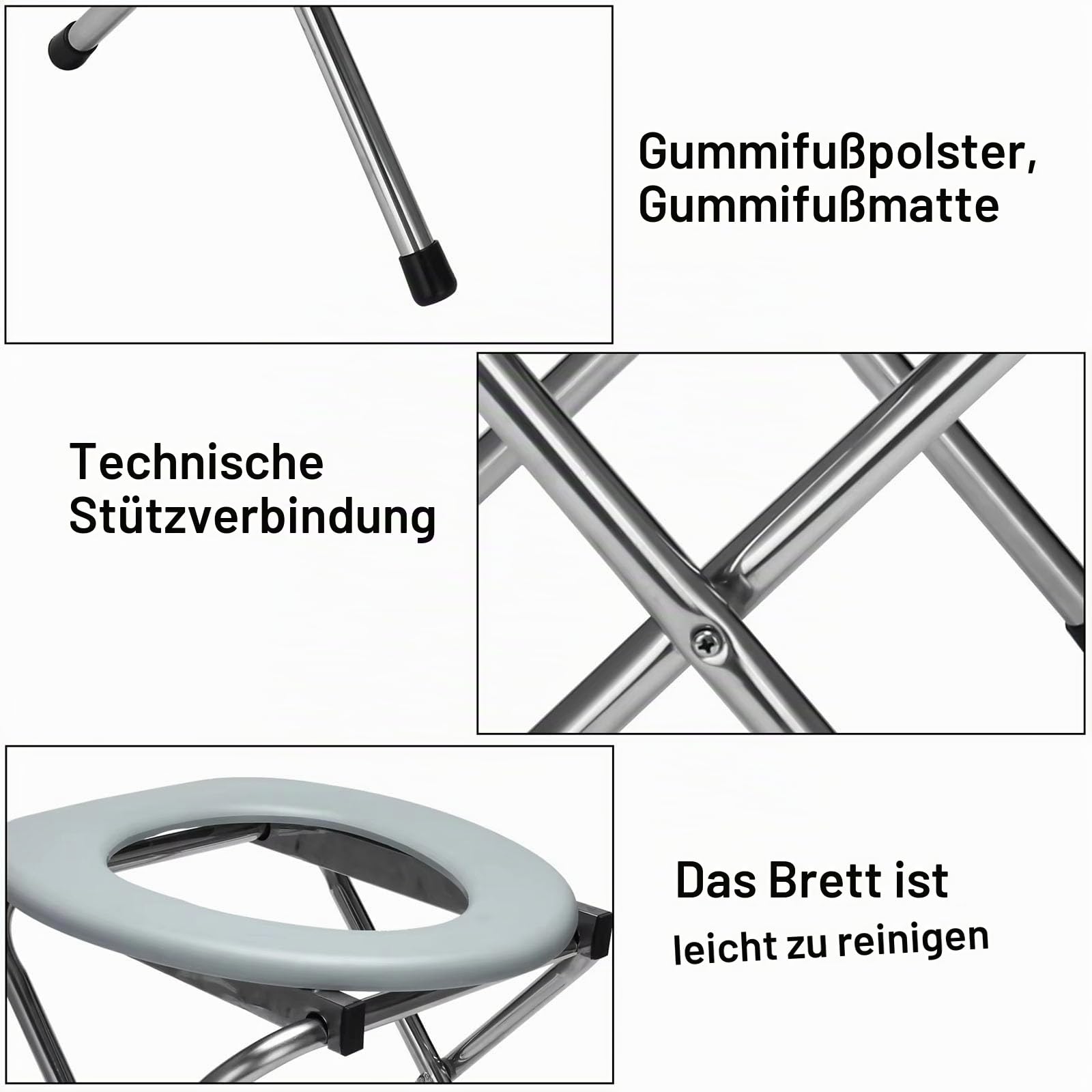 NEWFUN toilettenstuhl klappbar, 100KG,Toilettenstuhl mit Bezug, Plastiktüte und Plastikring, einfach und ohne Werkzeug zu montieren, für den Hausgebrauch und Camping geeignet