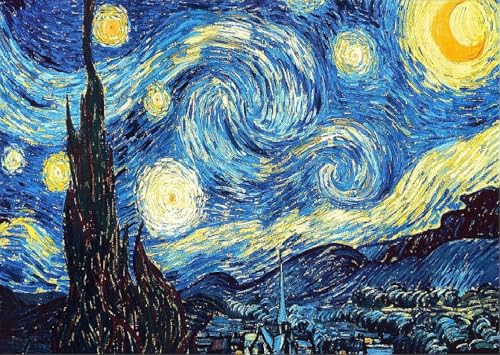 Image of NIHO-JIUMA Van Gogh Starry Night Diamond Art Kits, 20x30cm /8x12inches | 5D DIY Full Drill, Gift for Adults & Teens, Home Wall Decoration