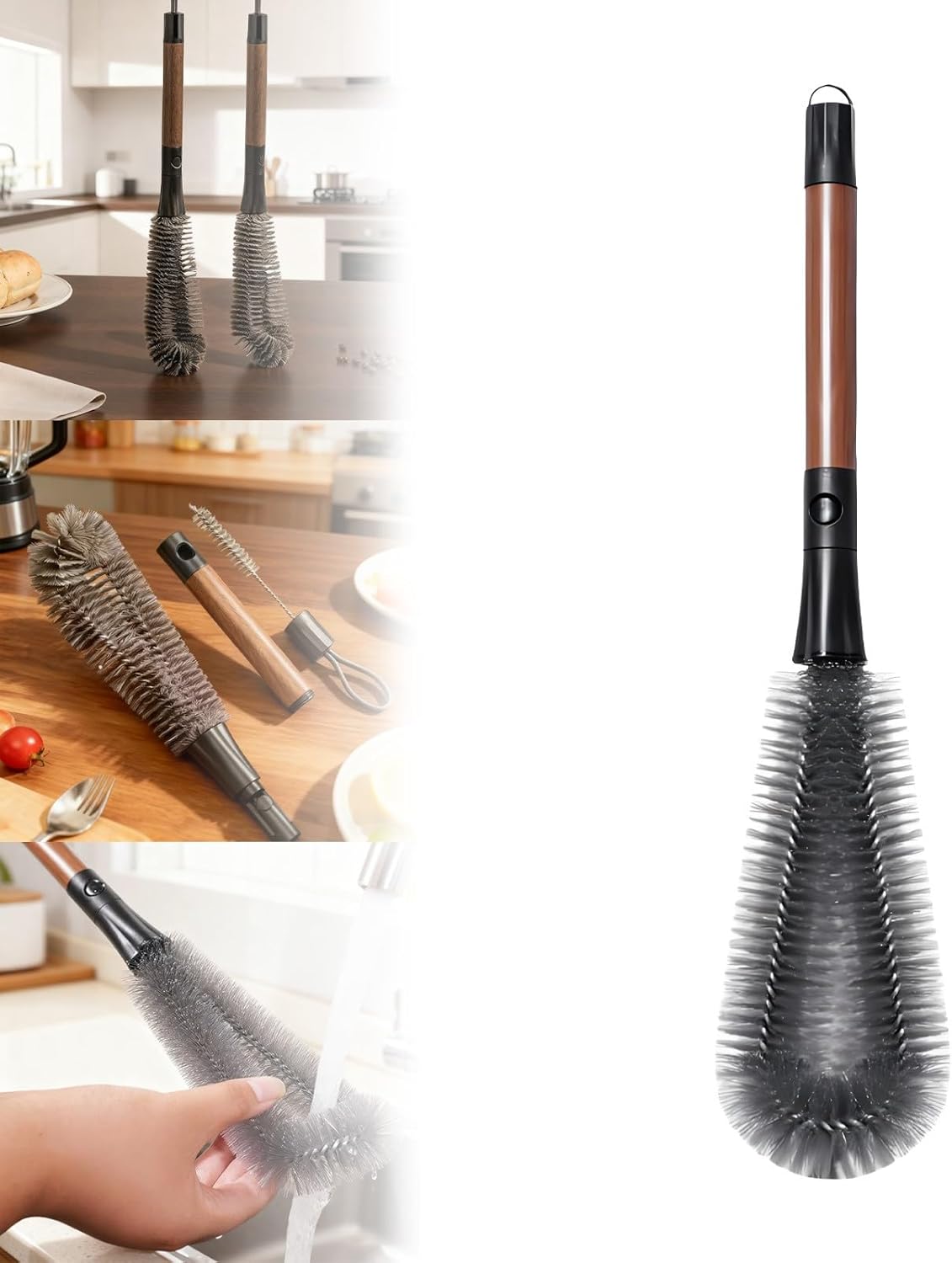 360° Flexible Silicone Bottle Brush with Long Handle, Multi-Functional Cleaning Brush Kit, Water Bottle Brushes Cleaner, Soft Bristle Silicone Cup Brush for Cups, Baby Bottles & Other Containers (1) - Image 1 of 9