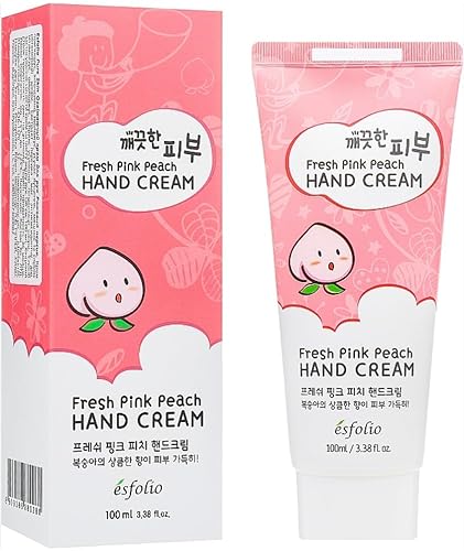 Esfolio Fresh Pink Peach Crema de manos - Korean Cute Fun K Beauty - Cuidado de la piel - Loción de manos con aroma a frutas, 3.4 fl oz3.38 onzas